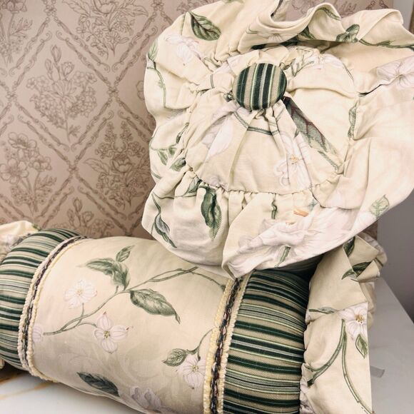 Williamsburg Garden Images lll Neck Roll Parchment Pillows Set Of 2 Floral - Picture 5 of 9
